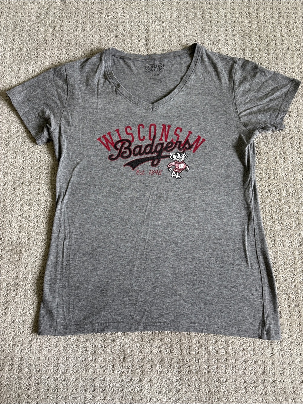 Wisconsin Badgers Gray V-Neck Tee Women’s Size Large